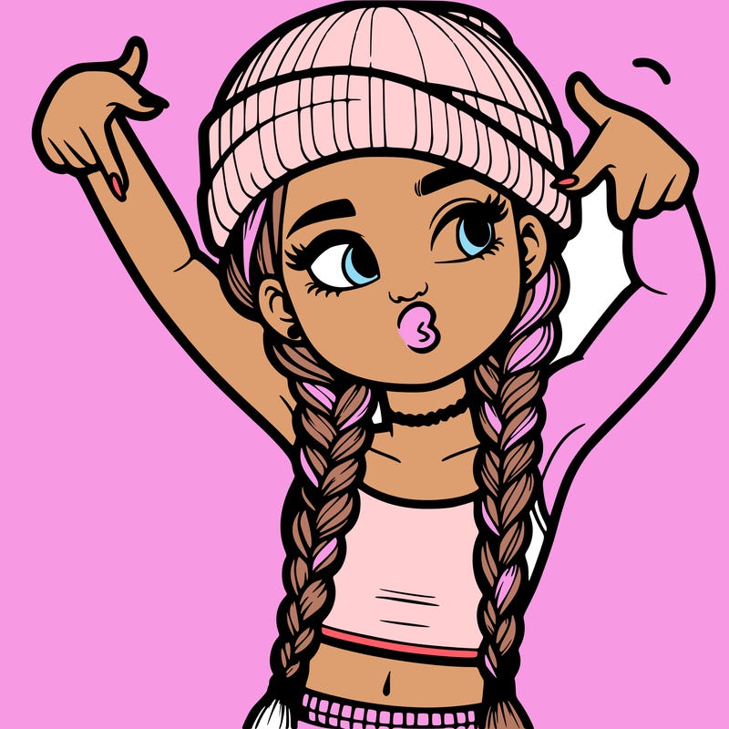 realistic teenage girl with braids and a beanie and crop top doing 🫶🏼