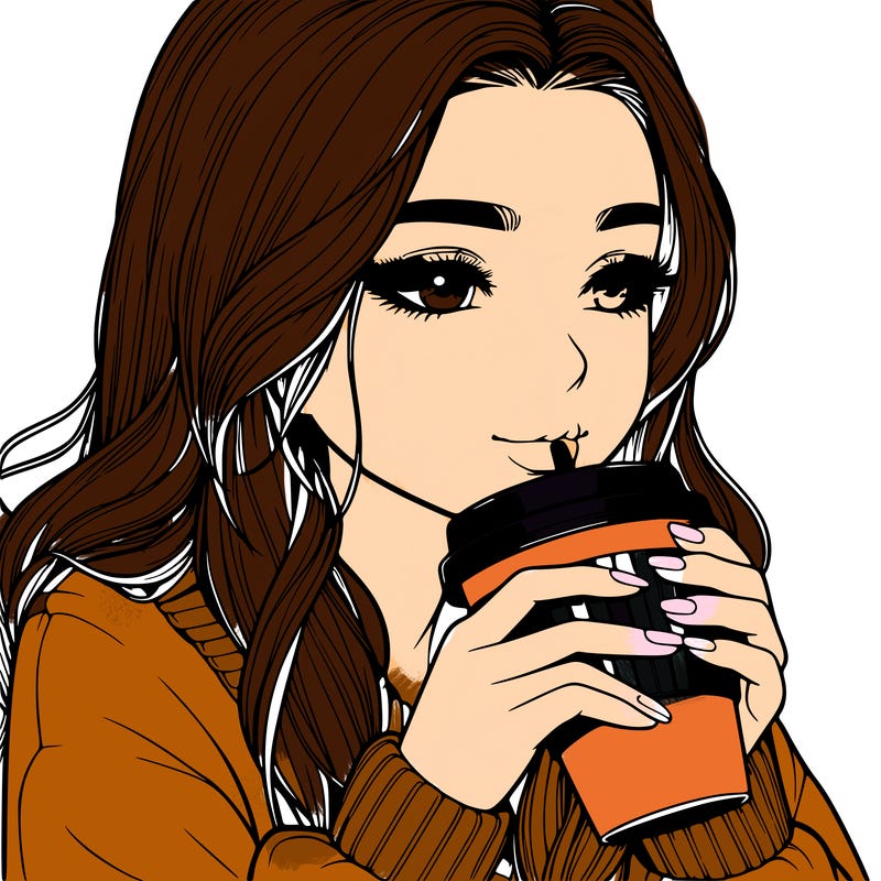realistic girl drinking coffee