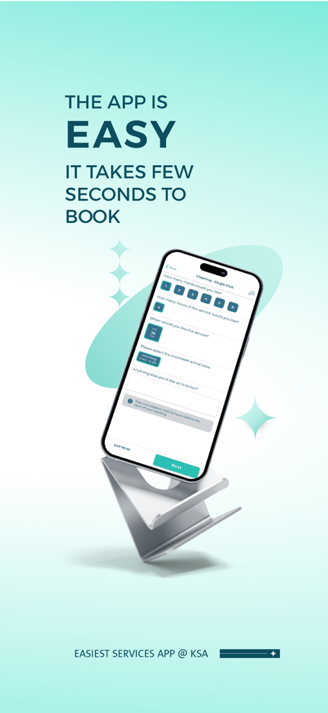 DARI: Home Services - Mobile screen showing the easy booking interface of the DARI app for home cleaning services.