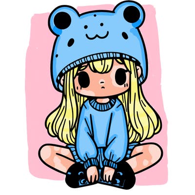 a girl wearing a frog hat and some frog socks