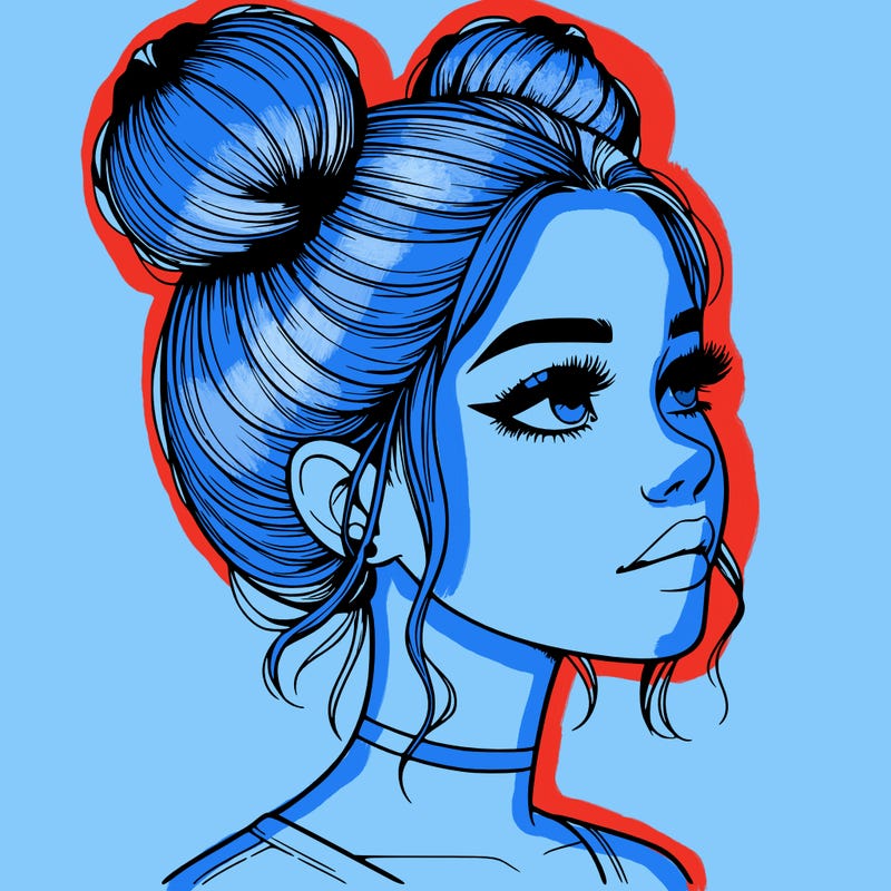 realistic girl with buns on the top of her head