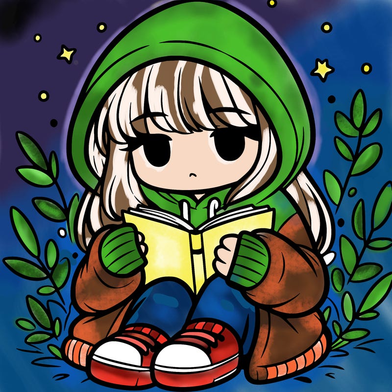 girl in oversized hoodie reading a book