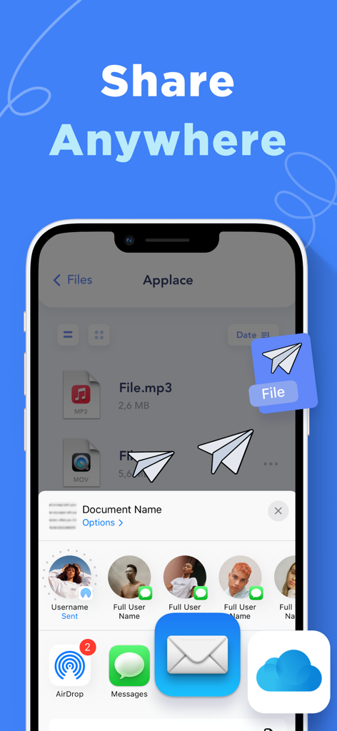 RAR Unzip-Zip File Opener 7Zip - RAR Unzipアプリでのファイル共有オプションを示すiPhoneのスクリーンショット