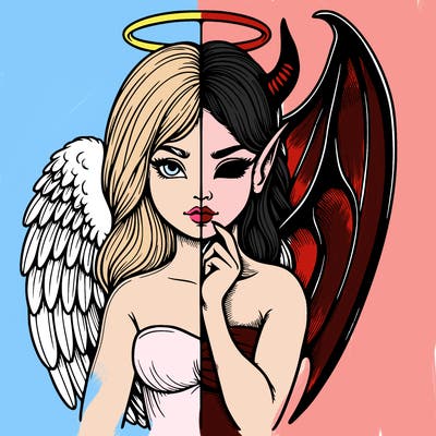 realistic angel half demon