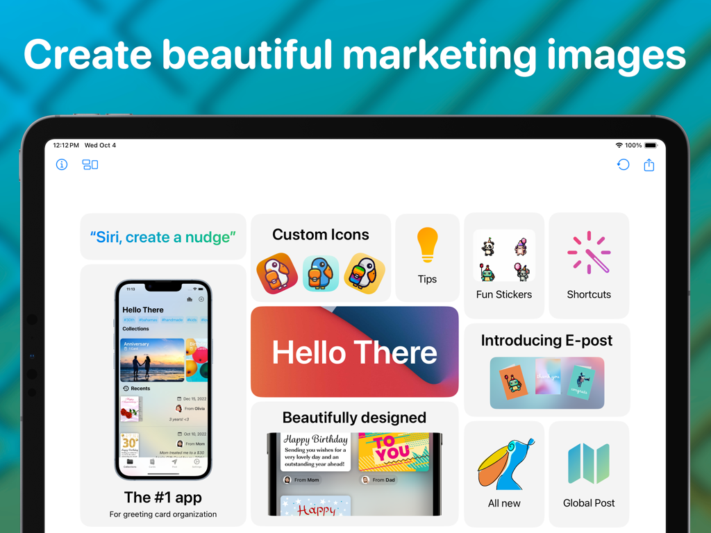 Bento|Craft Creative Workspace - Bento Craft app interface on iPad showcasing a creative marketing layout using a bento grid