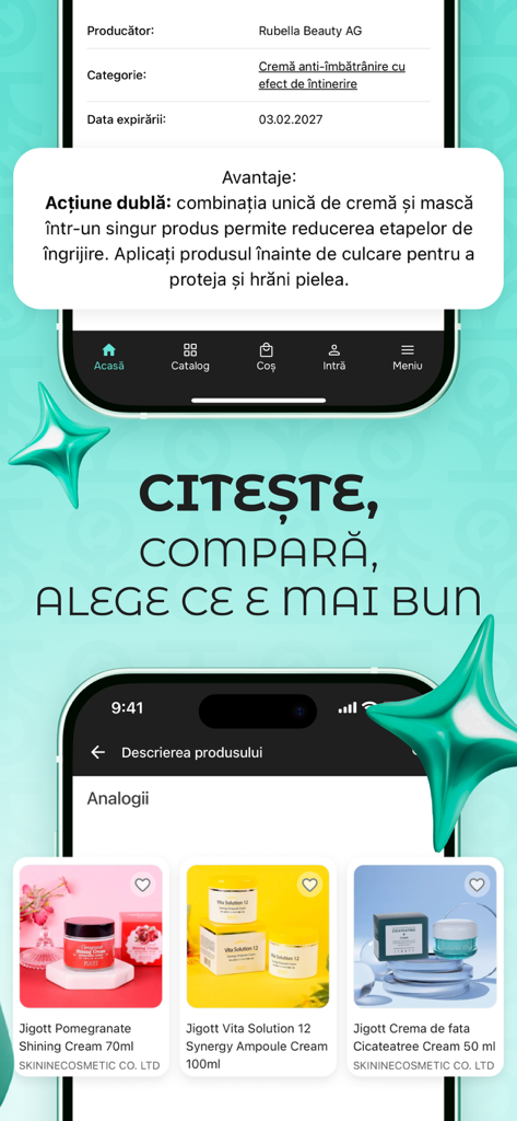 Kokikoモバイルアプリのインターフェースが詳細なスキンケア製品情報と様々なフェイスクリームの比較を表示