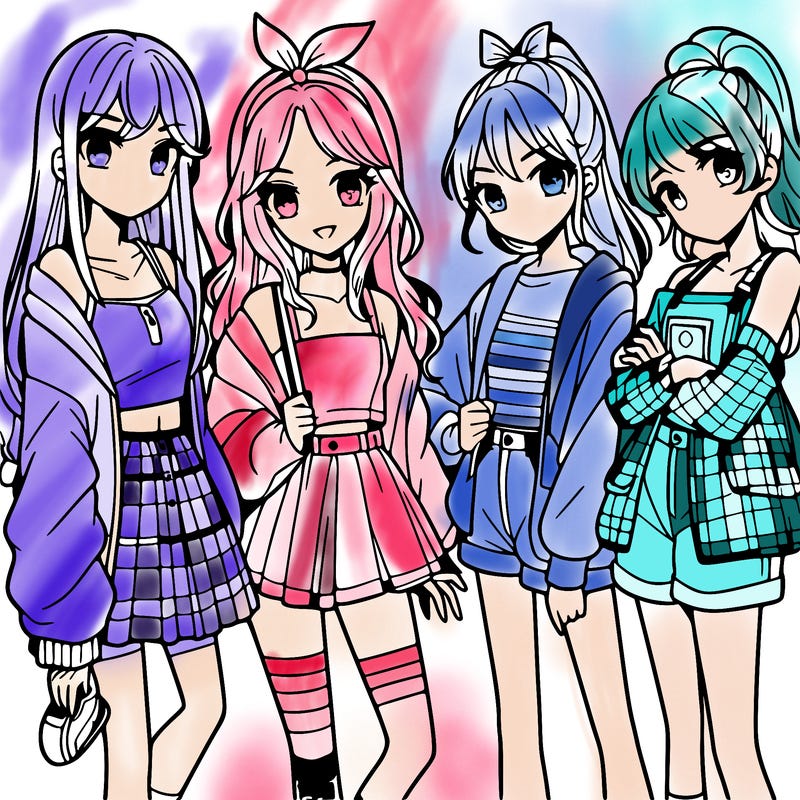 teen manga girls group of 4