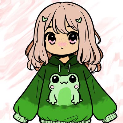 girl wearing frogging sweatshirt