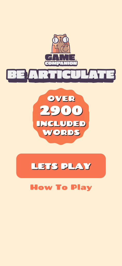 Be Articulate - Game Companion - Be Articulate mobile app home screen showing game title and play button