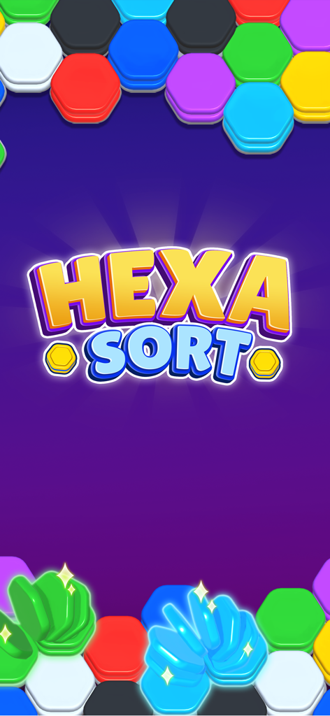 Color Hexa Sort Puzzle Game - Color Hexa Sort Puzzle Game title screen with colorful 3D hexagonal tiles