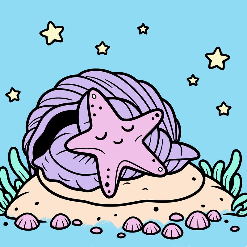 starfish sleeping in a seashell bed