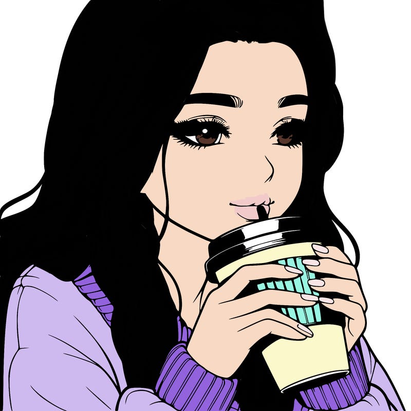 realistic girl drinking coffee