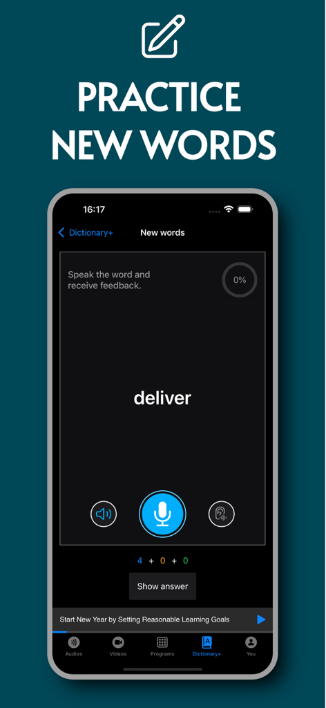 VOA Special English Listening - English pronunciation and speaking practice screen for new vocabulary