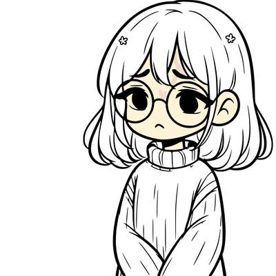 sad girl with glasses in a sweater