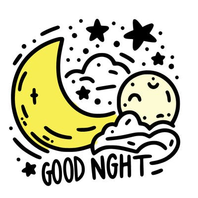 a moon and the stars with words by the side saying good night