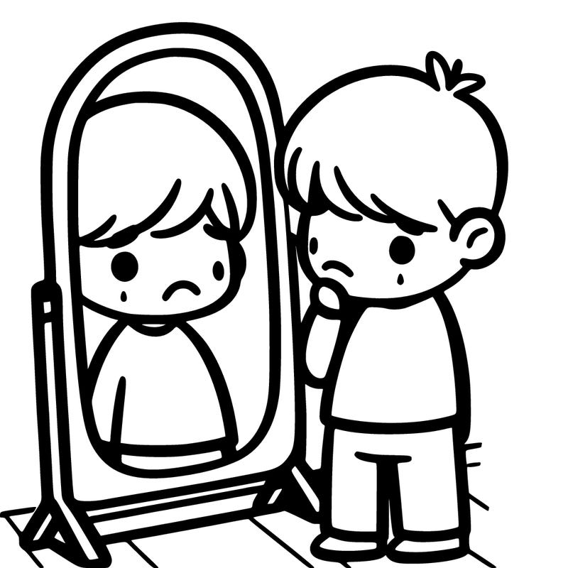 sad in front of a mirror
