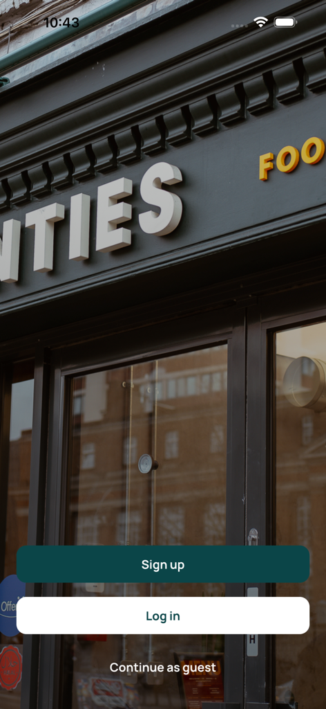 Aunties Street Food - Aunties Street Food app login screen showing the storefront with sign up and login options