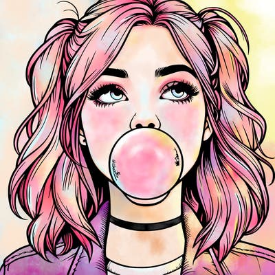 realististic girl blowing bubble -gum