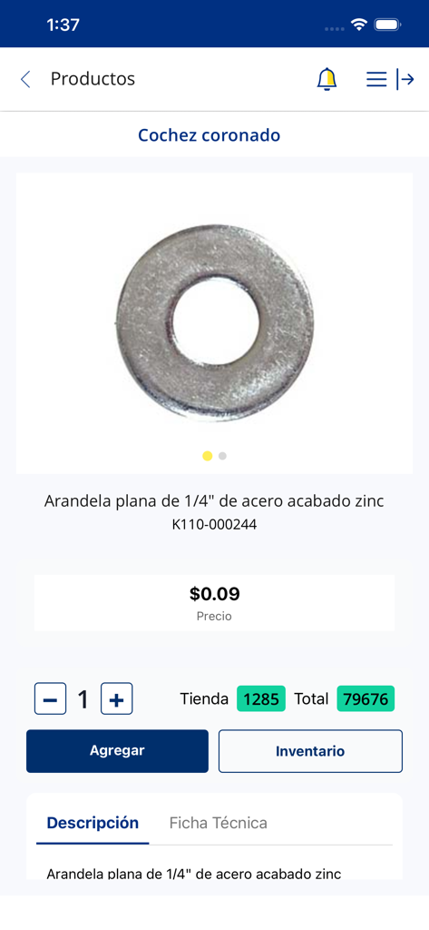 Interfaccia mobile di Aludra Vendite Assistite che mostra prezzi dei prodotti e disponibilità di magazzino per i rappresentanti di vendita sul campo.