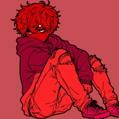 a male hoddie ripped jeans messy hair anime