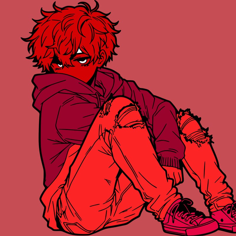 a male hoddie ripped jeans messy hair anime