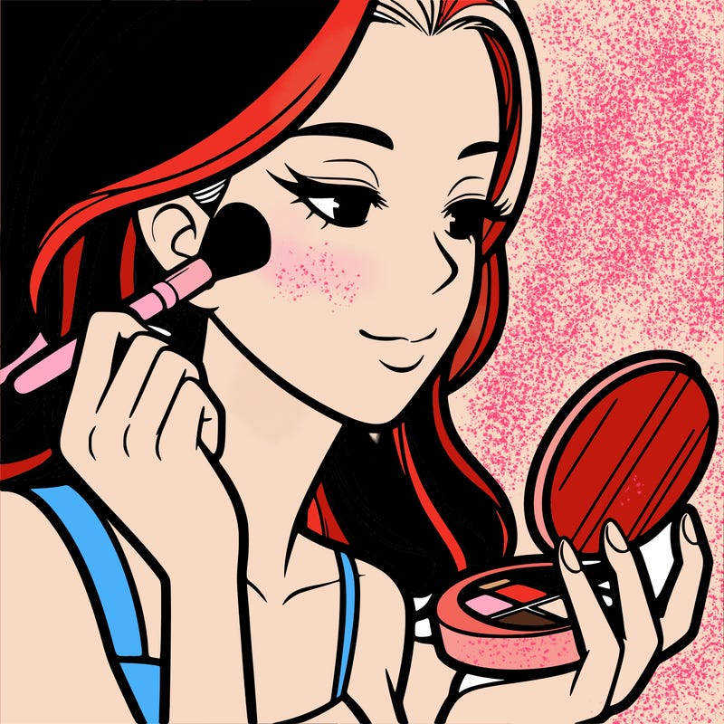 little girl putting on makeup