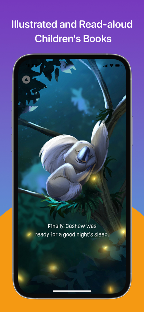 Kidly: Bedtime Books for Kids - An illustrated bedtime story in the Kidly app featuring a sleeping koala and fireflies