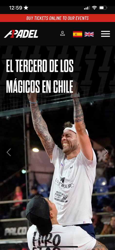 A1Padelglobal - A professional padel player celebrating a victory on the A1 Padel global app interface.