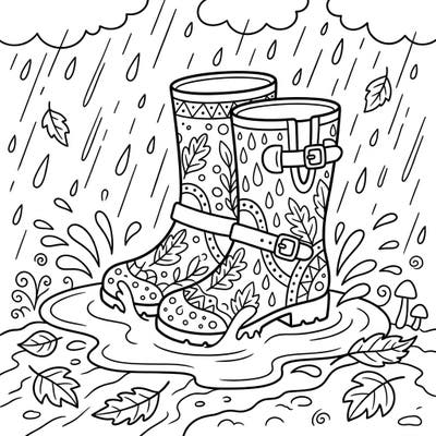 Get ready for a delightful rainy day adventure with this charming gumboots coloring page. Kids will love bringing these decorated boots and playful puddles to life with their favorite colors.