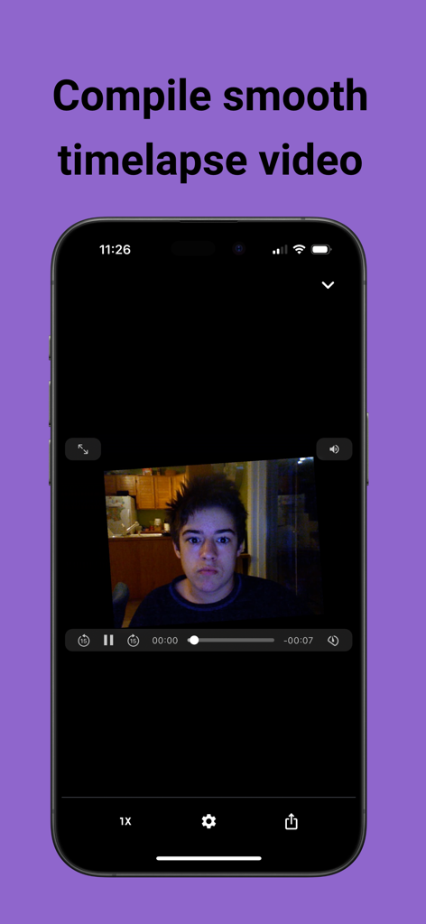 AgeLapse - Screenshot of AgeLapse app showing a stabilized face time-lapse video preview