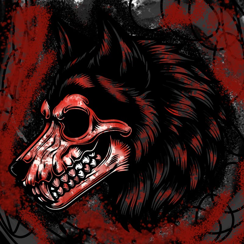 realistic wolf with skull face