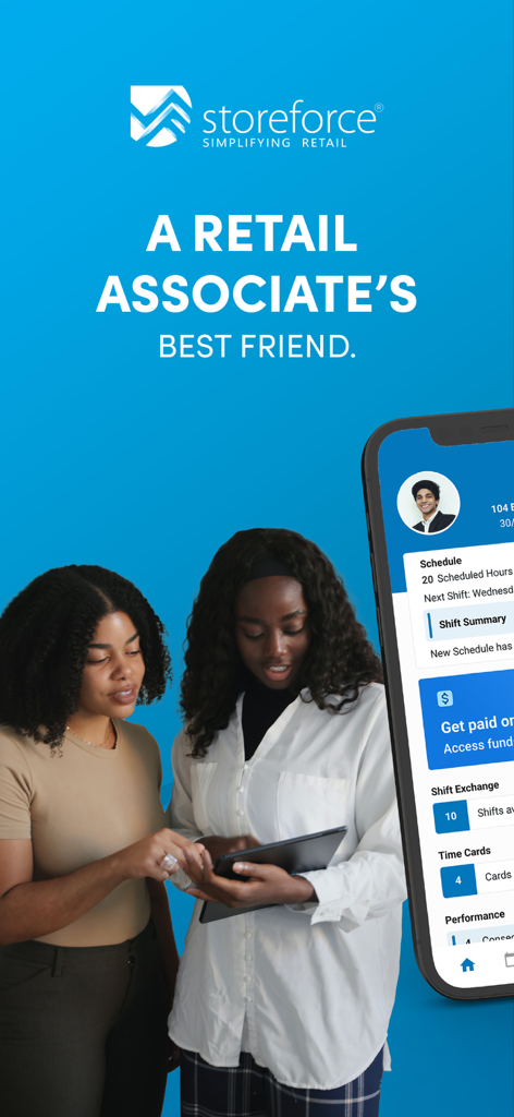 SF ESS retail app interface for managing schedules and viewing performance metrics