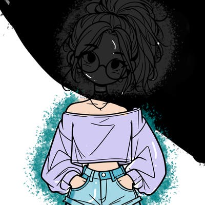 girl with a messy ponytail glasses a baggy crop top and jean shorts