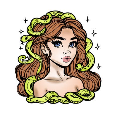 realistic girl with snakes as hair