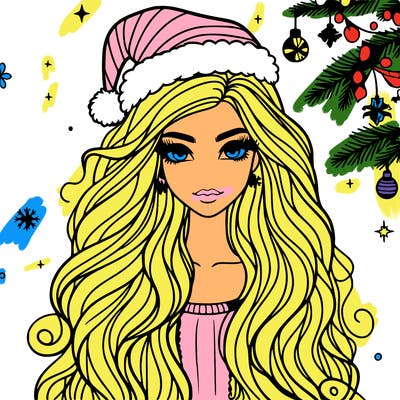 christmas fashionable female model and long hair