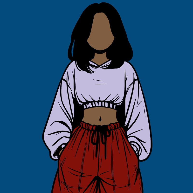 realistic girl faceless with baggy pants and a crop top