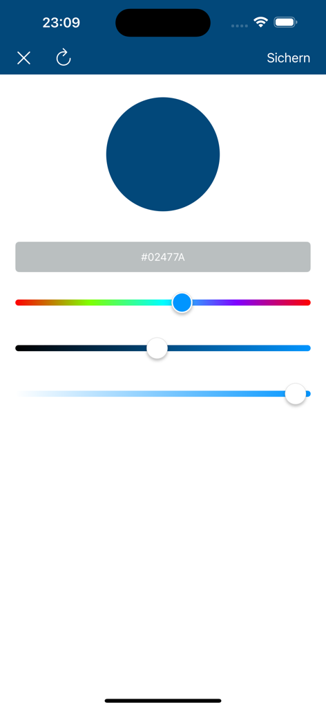Interface of the LoveCounter app showing color customization tools with sliders and hex code input for personalized themes