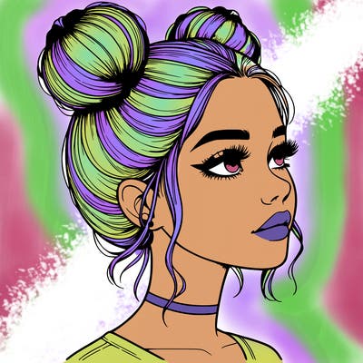 realistic girl with buns on the top of her head