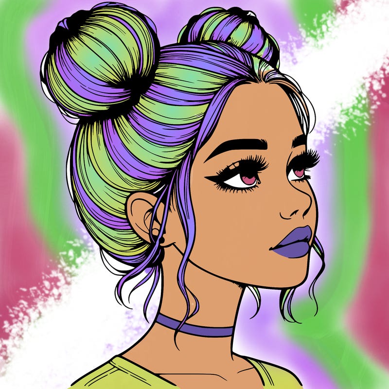 realistic girl with buns on the top of her head