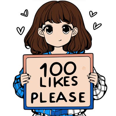 a girl holding a sign saying 100 likes please