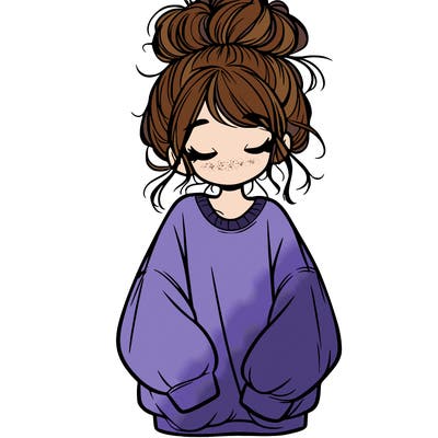 girl with baggy sweatshirt and messy bun