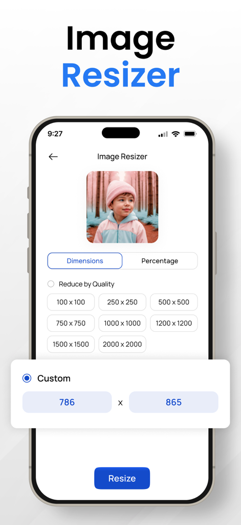Image Converter to JPG－PDF－PNG - Image resizer feature on a mobile application with custom dimension settings