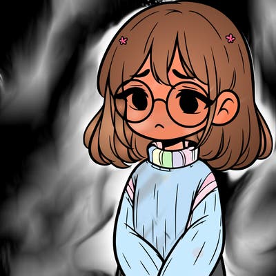 sad girl with glasses in a sweater