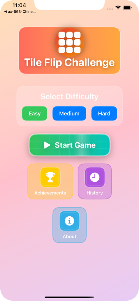 ChinstileFlipCle - Main menu screen of ChinstileFlipCle featuring difficulty selection and start game button