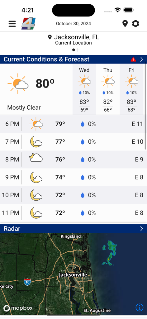 News4Jax Weather Authority - News4Jax Weather Authority app showing local forecast and radar for Jacksonville
