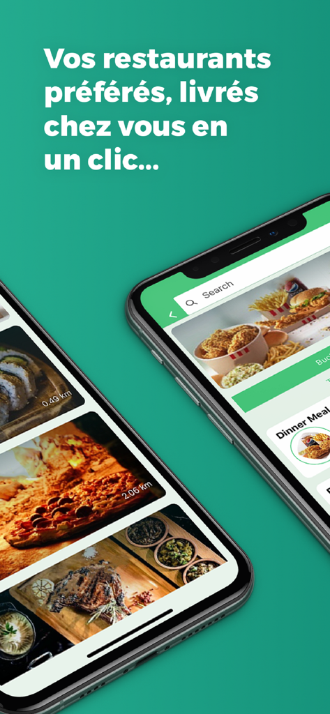 Kaalix mobile app interface showing various restaurant delivery options