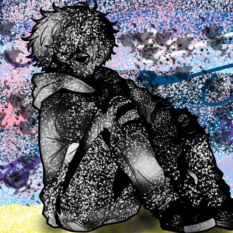 a male hoddie ripped jeans messy hair anime