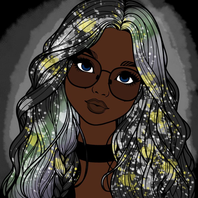 girl with long hair and freckles and glasses realistic