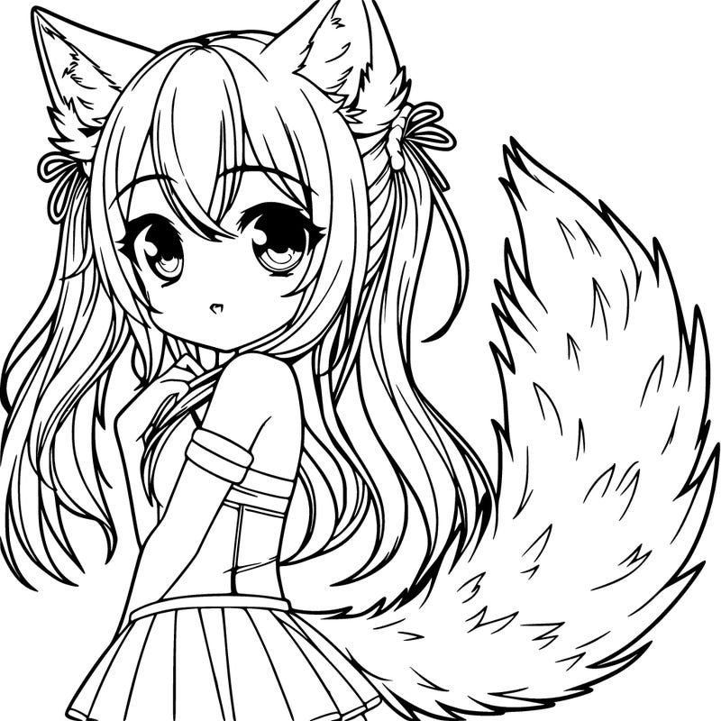 a realistic girl with wolf ears and a tail