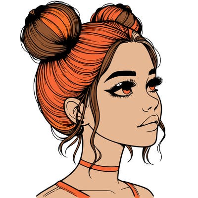 realistic girl with buns on the top of her head